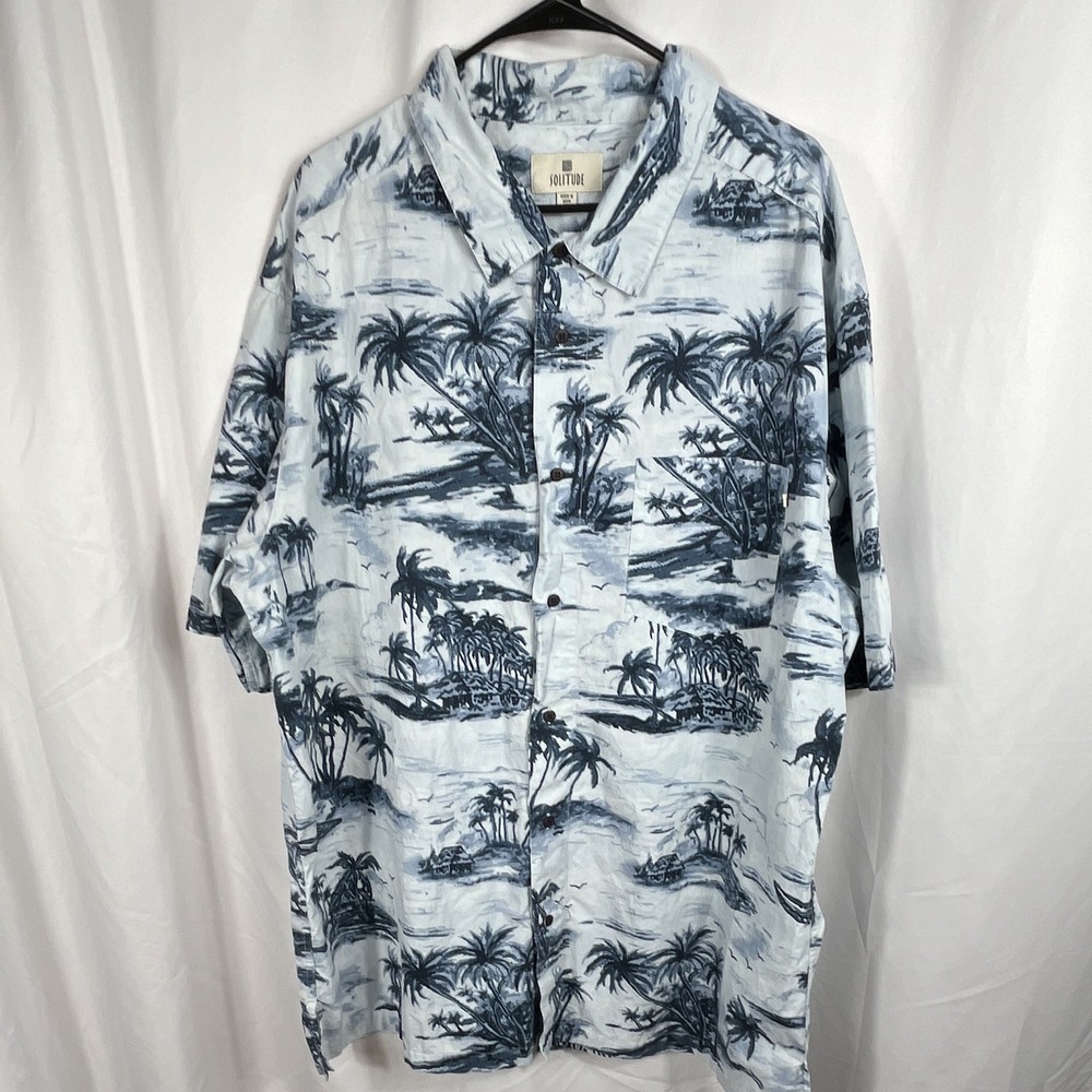 Solitude Men's Size XLT Big & Tall Short Sleeve Blue Tropical‎ Button-Up Shirt